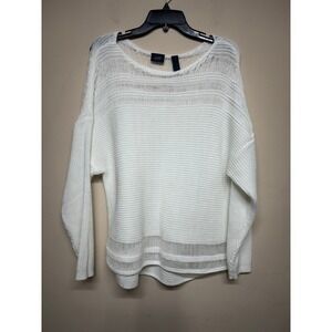 Daytrip White Open Knit Sweater Women's Medium Sheer Textured Pullover Top